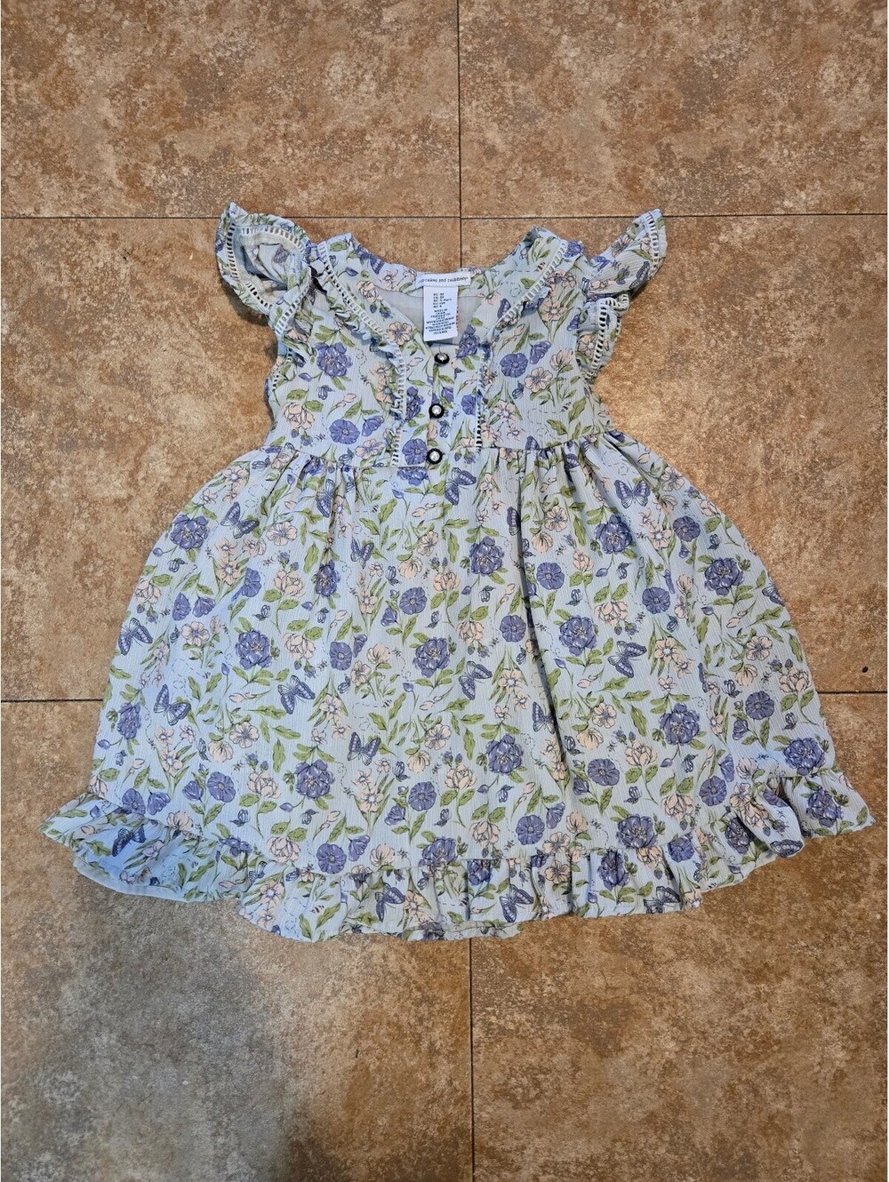 Cupcakes and Cashmere Girls Floral Butterfly Ruffle Seersucker Dress 4T